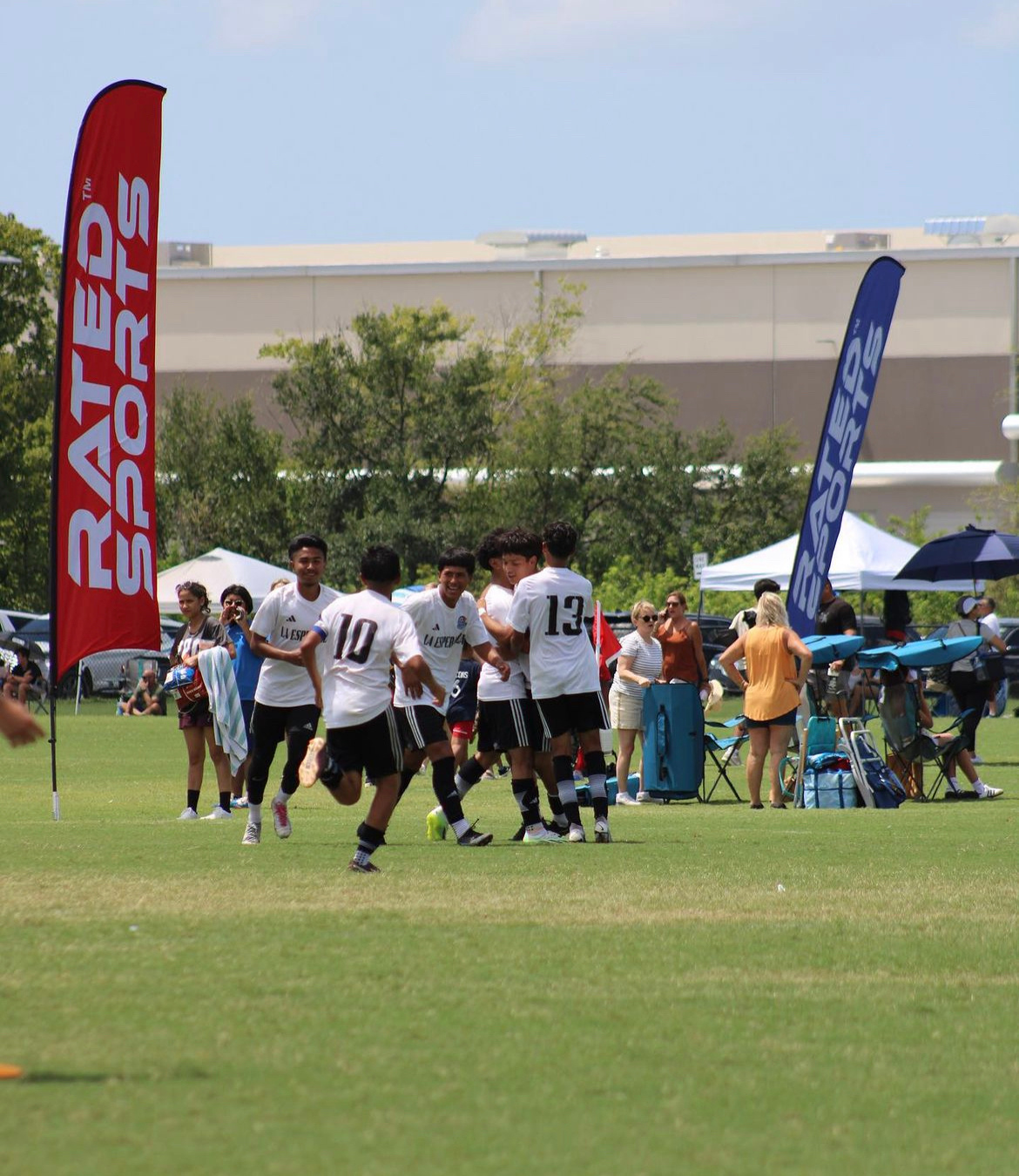 Players celebrating a goal together